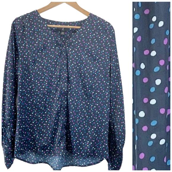 J Jason Wu Womens XXS Polka Dot Blouse‎ Top V-Neck Blue Purple Career Classic - Picture 1 of 10
